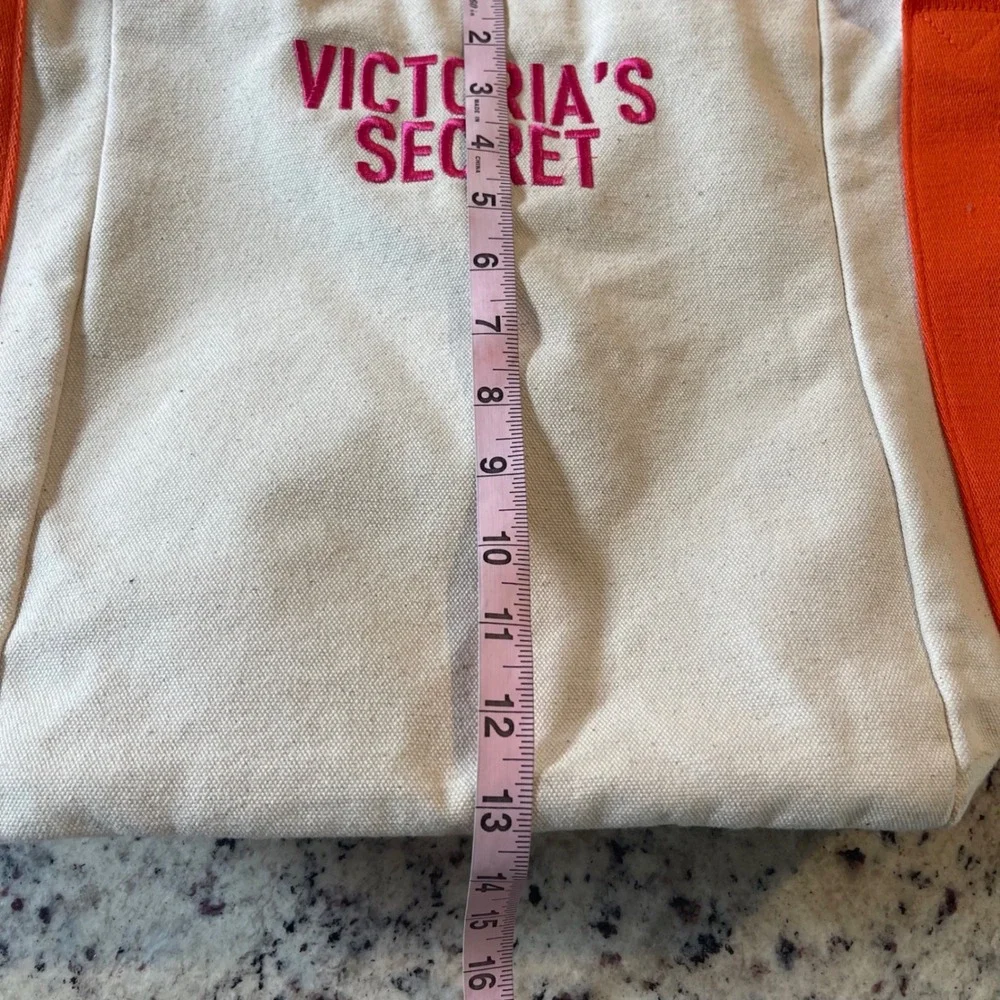 Victoria's Secret Tote Bag Womens Large Cream Pink‎ Orange Beach Y2K Canvas Bag